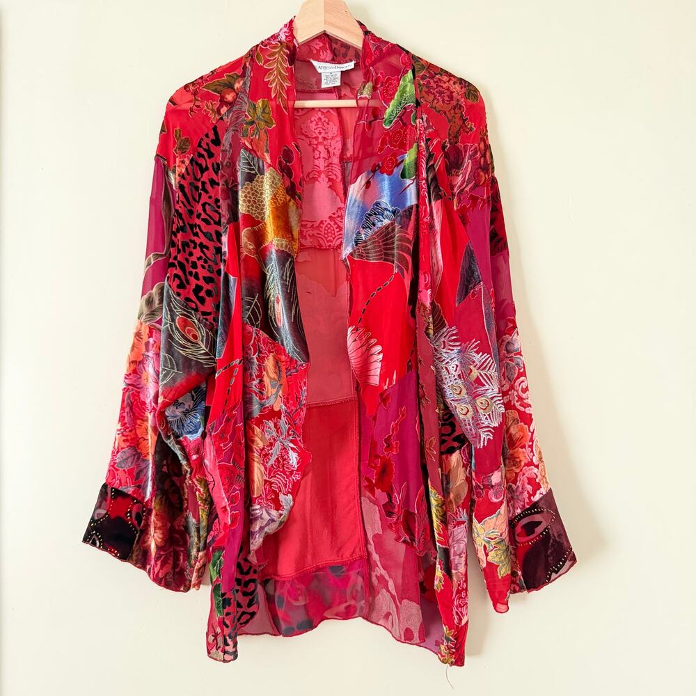 Drapers and Damons M Multicolor Burnout Kimono Jacket‎ Silk Blend Artsy Velvet